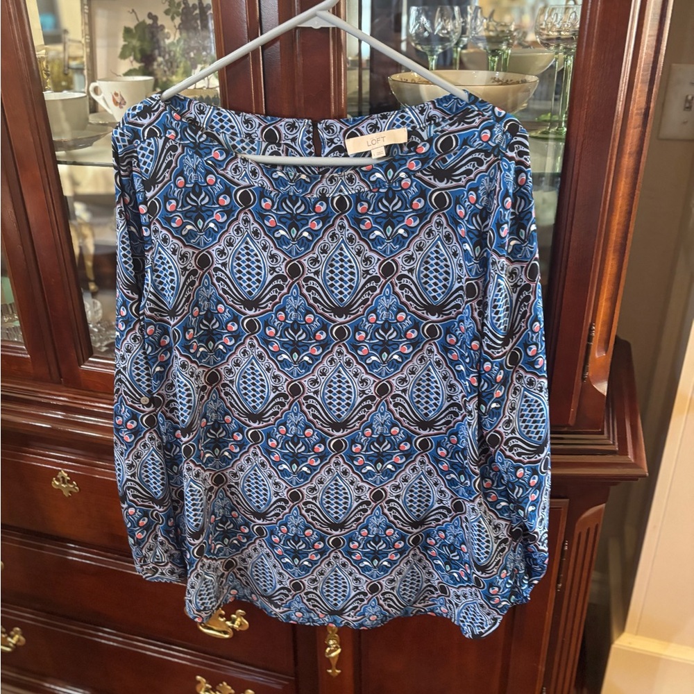 LOFT Blue and White Patterned Top